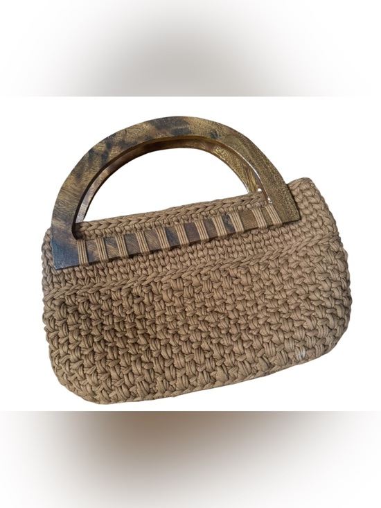 Handbags - Handwoven Bohemian Brown Crochet Purse with Wooden Handle